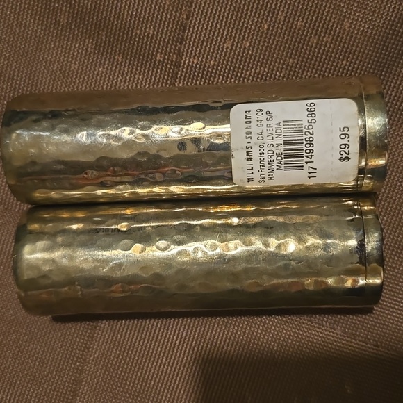 Williams Sonoma Silver Hammered Salt and Pepper Shakers Set, Originally $29.95US - Picture 2 of 5